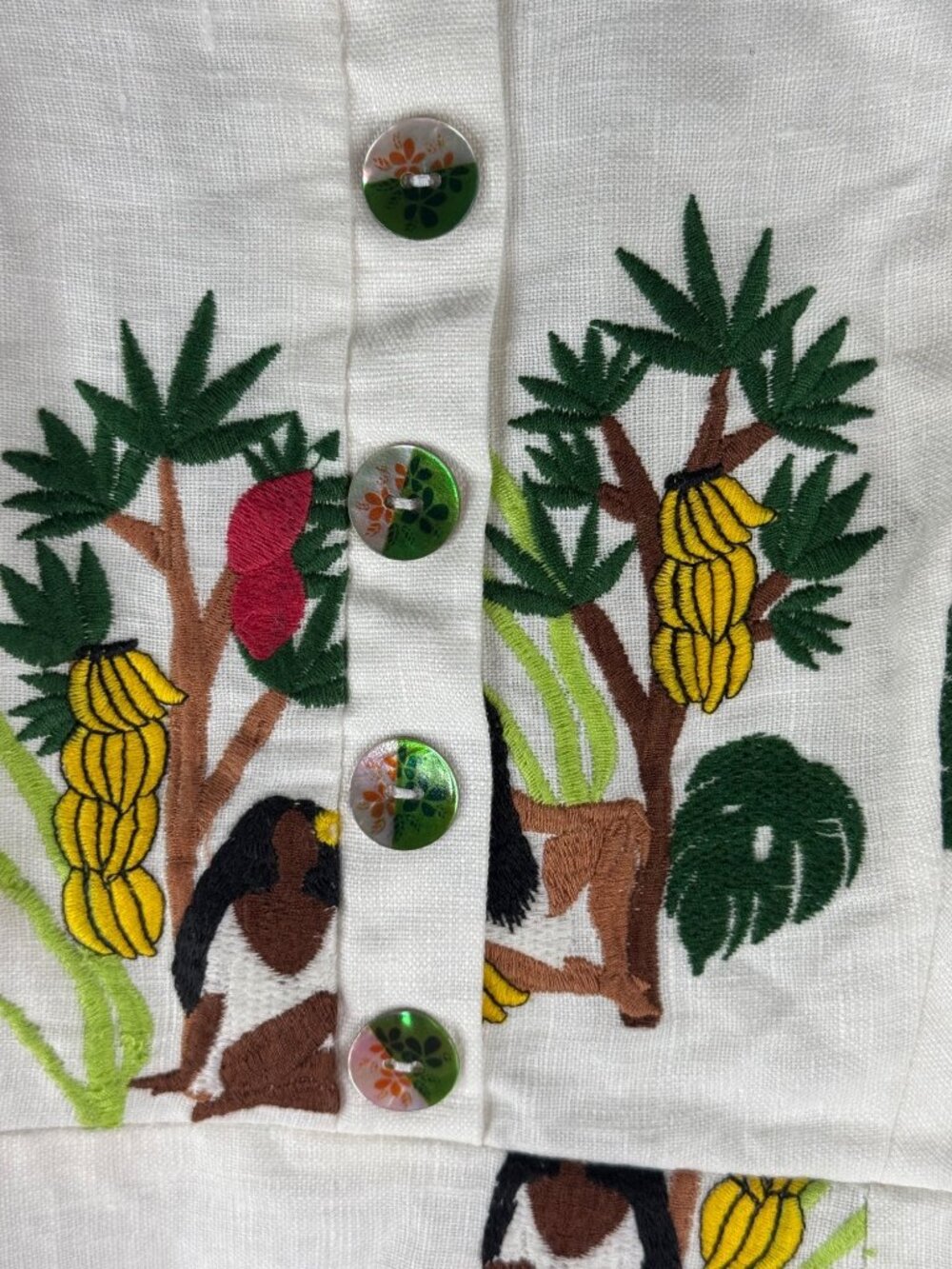 Farm Rio Bahia Girls Embroidered Tropical Midi Dress Size S NWT Linen Bananas - Picture 9 of 12